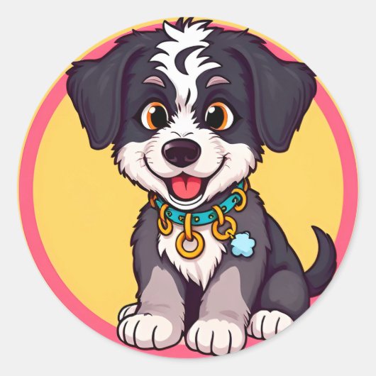 Adorable Cartoon Puppy Runder Aufkleber (Vorderseite)