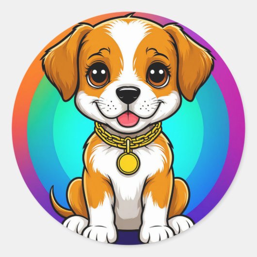 Adorable Cartoon Puppy Runder Aufkleber (Vorderseite)