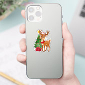Adorable Cartoon Rentier in Weihnachtsmannmütze Aufkleber (Telefon)