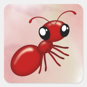 Adorable Cartoon Rot-Ant-Aufkleber Quadratischer Aufkleber
