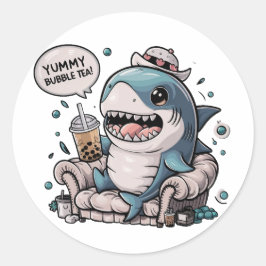 Adorable Cartoon Shark: Cosy, Kawaii Vibes Runder Aufkleber