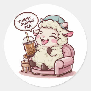 Adorable Cartoon Sheep: Gemütlich, Kawaii Vibes Runder Aufkleber