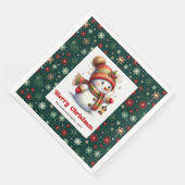 Adorable cartoon snowman with snowflakes kids serviette (Ecke)