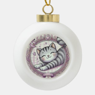 Adorable Cartoon Tabby Cat Illustration Keramik Kugel-Ornament