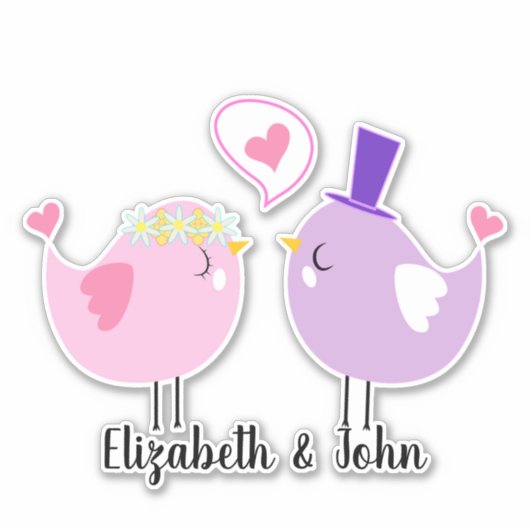 Adorable Cartoon Vögel in Liebe - Personalisiert Aufkleber (Vorderseite)
