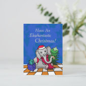 Adorable Cartoon Weihnachtslephe mit Weihnachtsman Feiertagspostkarte (Stehend Vorderseite)