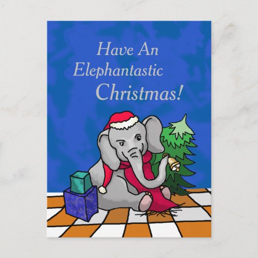 Adorable Cartoon Weihnachtslephe mit Weihnachtsman Feiertagspostkarte (Vorderseite)
