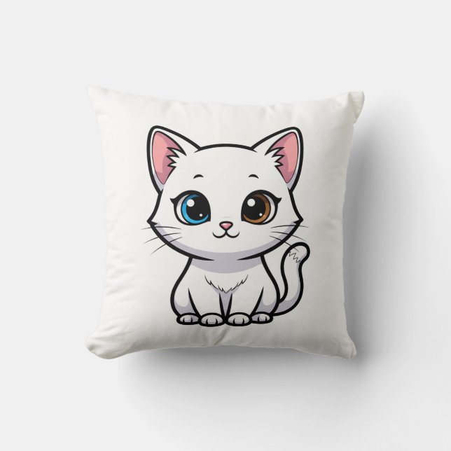 Adorable Cartoon White Cat Kissen (Vorderseite)