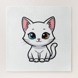 Adorable Cartoon White Cat Puzzle
