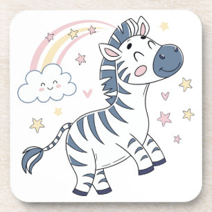 Adorable Cartoon Zebra mit Regenbogen und Sternen  Getränkeuntersetzer