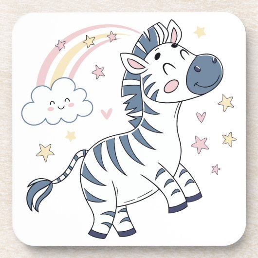 Adorable Cartoon Zebra mit Regenbogen und Sternen  Getränkeuntersetzer (Vorderseite)