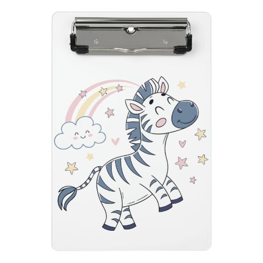 Adorable Cartoon Zebra mit Regenbogen und Sternen Mini Klemmbrett (Vorderseite)