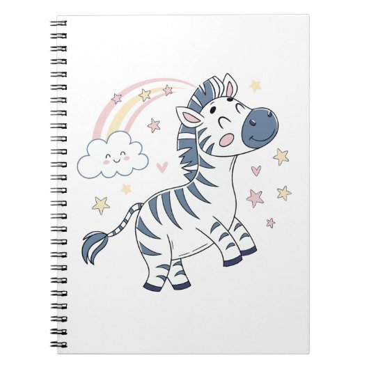 Adorable Cartoon Zebra mit Regenbogen und Sternen  Notizblock (Vorderseite)