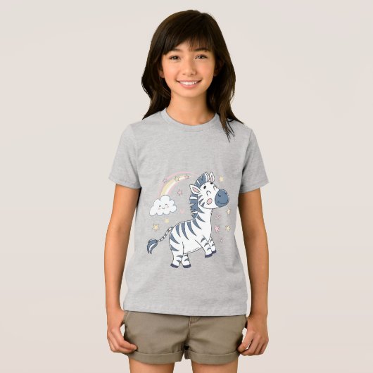 Adorable Cartoon Zebra mit Regenbogen und Sternen Tri-Blend Shirt (Vorderseite Voll)