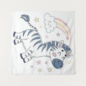 Adorable Cartoon Zebra mit Regenbogen und Sternen Wandteppich (Vorderseite (Horizontal))