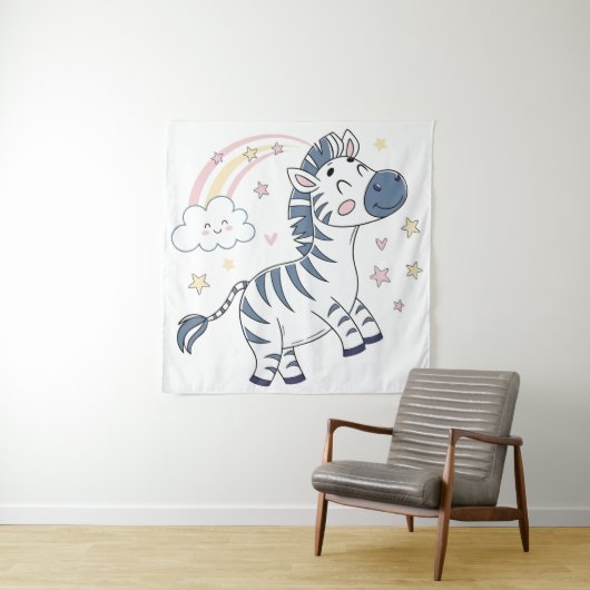 Adorable Cartoon Zebra mit Regenbogen und Sternen Wandteppich (Beispiel)