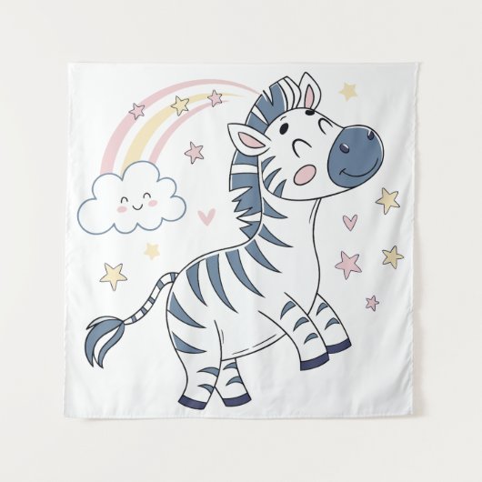 Adorable Cartoon Zebra mit Regenbogen und Sternen Wandteppich (Vorderseite)