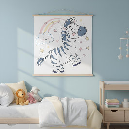 Adorable Cartoon Zebra mit Regenbogen und Sternen  Wandteppich