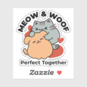 Adorable Cat and Dog Hug - Meow & Woof Design Aufkleber (Blatt)