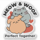 Adorable Cat and Dog Hug - Meow & Woof Design Aufkleber (Vorderseite)