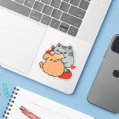 Adorable Cat and Dog Hug - Meow & Woof Design Aufkleber (Laptop mit iPhone)