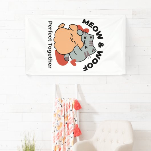 Adorable Cat and Dog Hug - Meow & Woof Design Banner (Insitu)