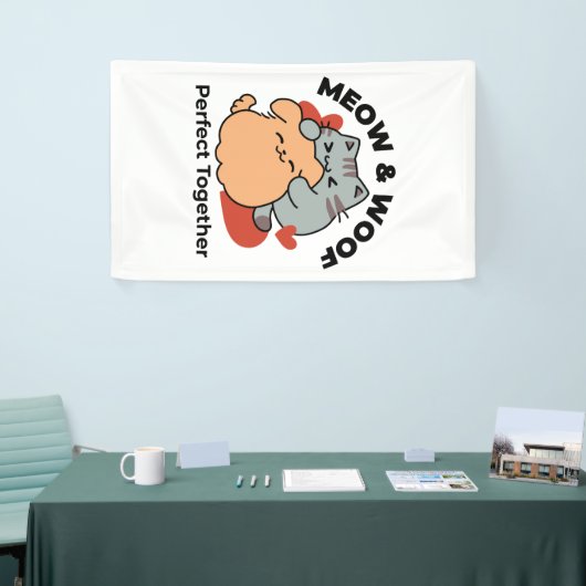 Adorable Cat and Dog Hug - Meow & Woof Design Banner (Messeveranstaltung)