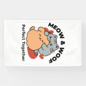 Adorable Cat and Dog Hug - Meow & Woof Design Banner (Horizontal)
