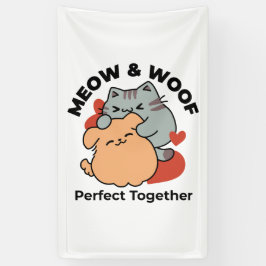 Adorable Cat and Dog Hug - Meow & Woof Design Banner