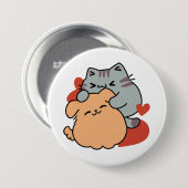 Adorable Cat and Dog Hug - Meow & Woof Design Button (Vorne & Hinten)