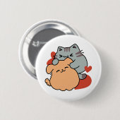 Adorable Cat and Dog Hug - Meow & Woof Design Button (Vorne & Hinten)