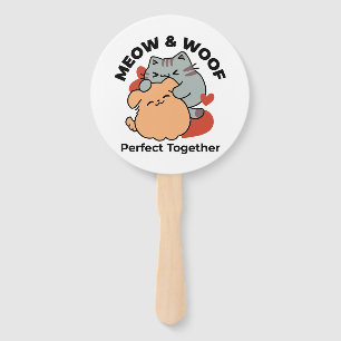 Adorable Cat and Dog Hug - Meow & Woof Design Fächer