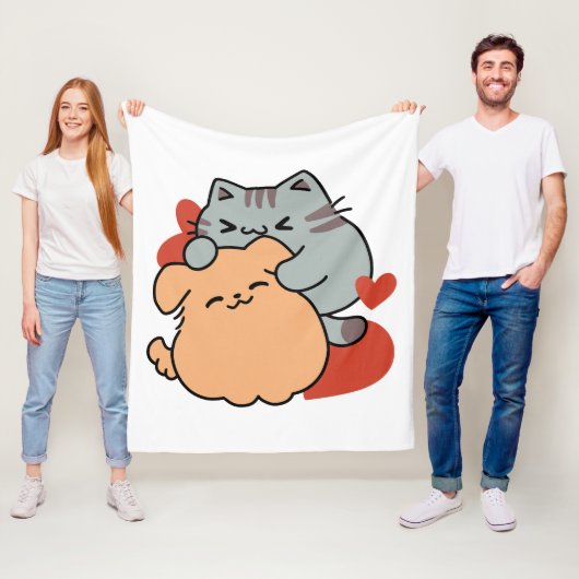 Adorable Cat and Dog Hug - Meow & Woof Design Fleecedecke (Beispiel)
