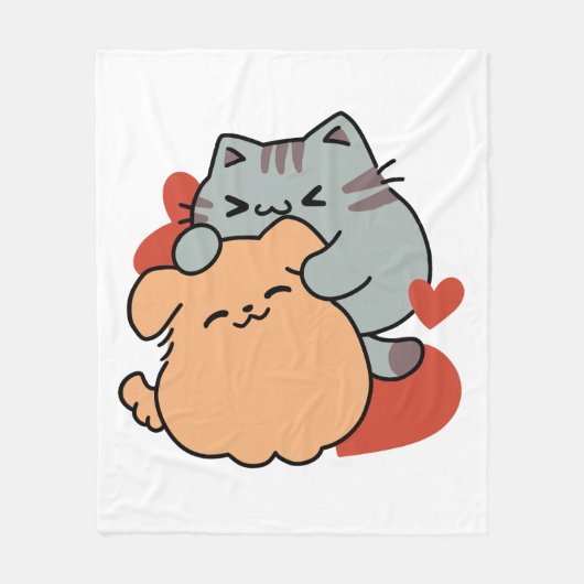 Adorable Cat and Dog Hug - Meow & Woof Design Fleecedecke (Vorderseite)