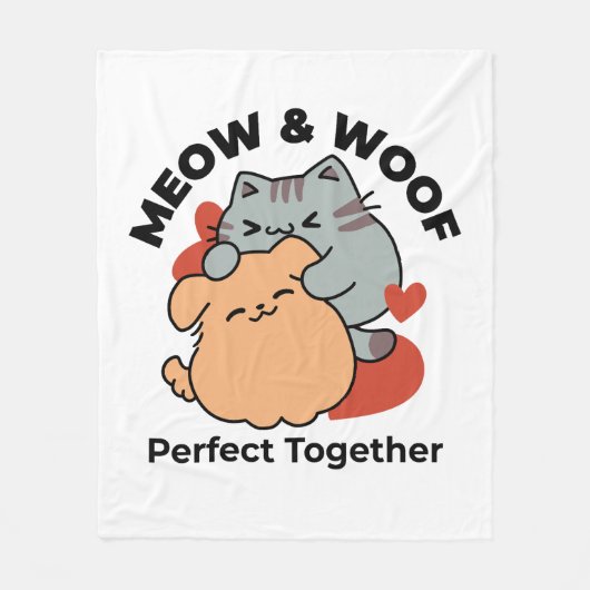 Adorable Cat and Dog Hug - Meow & Woof Design Fleecedecke (Vorderseite)