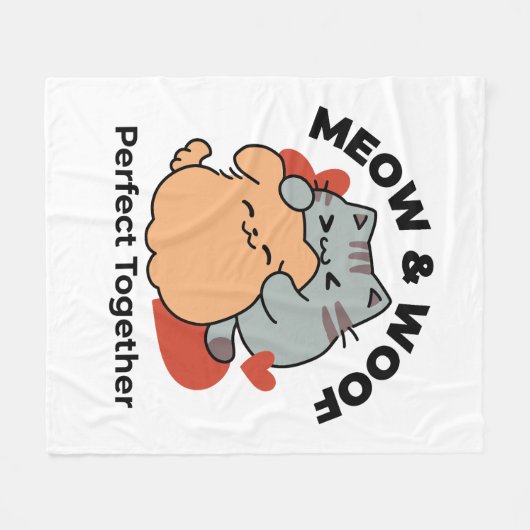 Adorable Cat and Dog Hug - Meow & Woof Design Fleecedecke (Vorderseite (Horizontal))