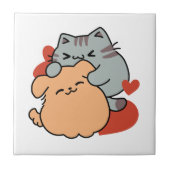 Adorable Cat and Dog Hug - Meow & Woof Design Fliese (Vorderseite)