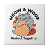 Adorable Cat and Dog Hug - Meow & Woof Design Fliese (Vorderseite)