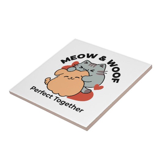 Adorable Cat and Dog Hug - Meow & Woof Design Fliese (Seite)