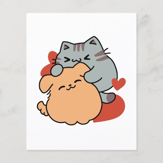 Adorable Cat and Dog Hug - Meow & Woof Design Flyer (Hinten)