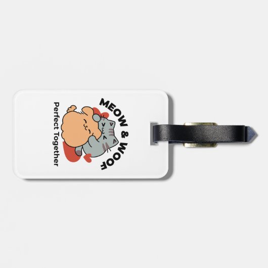 Adorable Cat and Dog Hug - Meow & Woof Design Gepäckanhänger (Rückseite horizontal)