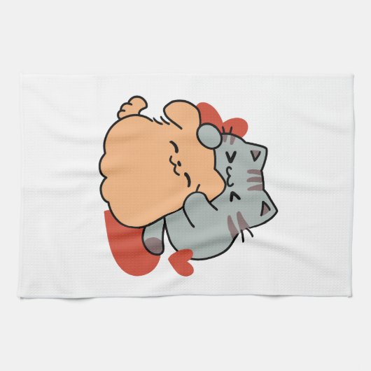 Adorable Cat and Dog Hug - Meow & Woof Design Geschirrtuch (Horizontal)