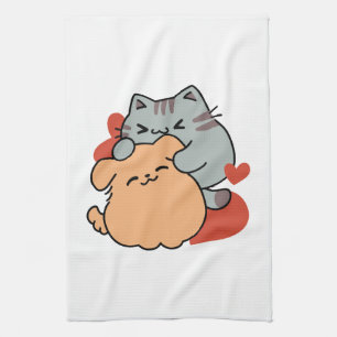 Adorable Cat and Dog Hug - Meow & Woof Design Geschirrtuch