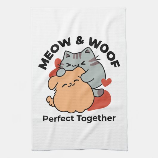 Adorable Cat and Dog Hug - Meow & Woof Design Geschirrtuch (Vertikal)