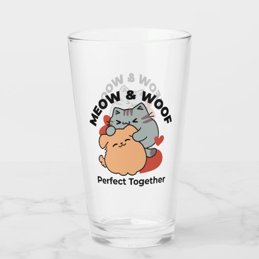 Adorable Cat and Dog Hug - Meow & Woof Design Glas (Rückseite)