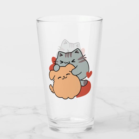 Adorable Cat and Dog Hug - Meow & Woof Design Glas (Rückseite)