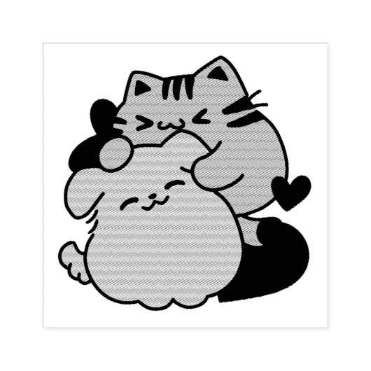 Adorable Cat and Dog Hug - Meow & Woof Design Gummistempel (Prägung)