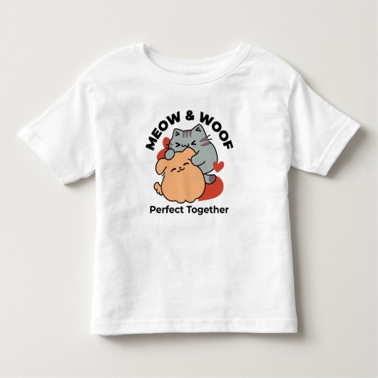Adorable Cat and Dog Hug - Meow & Woof Design Kleinkind T-shirt (Vorderseite)