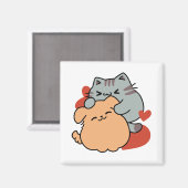 Adorable Cat and Dog Hug - Meow & Woof Design Magnet (Vorderseite/Rückseite)