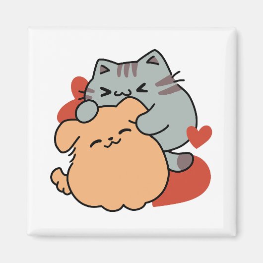 Adorable Cat and Dog Hug - Meow & Woof Design Magnet (Vorne)
